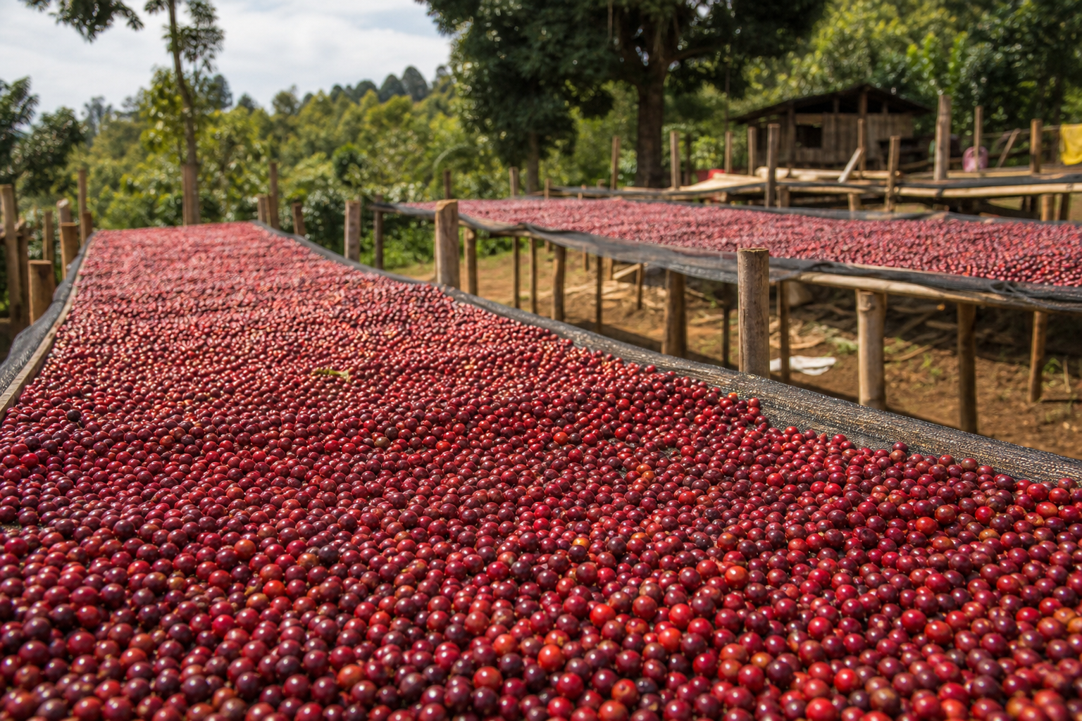 Coffee cherries sun drying